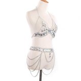Maxbell Women Body Chain Outfit Hollow Out Bra Chain for Carnival Party Rave silver