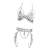 Maxbell Women Body Chain Outfit Hollow Out Bra Chain for Carnival Party Rave silver