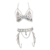 Maxbell Women Body Chain Outfit Hollow Out Bra Chain for Carnival Party Rave silver