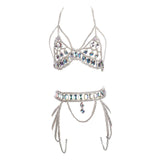 Maxbell Women Body Chain Outfit Hollow Out Bra Chain for Carnival Party Rave silver