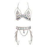 Maxbell Women Body Chain Outfit Hollow Out Bra Chain for Carnival Party Rave silver