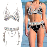 Maxbell Women Body Chain Outfit Hollow Out Bra Chain for Carnival Party Rave silver