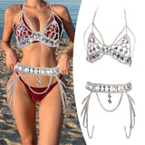 Maxbell Women Body Chain Outfit Hollow Out Bra Chain for Carnival Party Rave silver