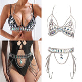 Maxbell Women Body Chain Outfit Hollow Out Bra Chain for Carnival Party Rave silver