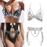 Maxbell Women Body Chain Outfit Hollow Out Bra Chain for Carnival Party Rave silver