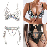 Maxbell Women Body Chain Outfit Hollow Out Bra Chain for Carnival Party Rave silver