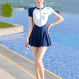 Maxbell Women Swimsuit Quick Dry Zip up Swim Dress for Traveling Water Sports Summer M