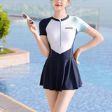 Maxbell Women Swimsuit Quick Dry Zip up Swim Dress for Traveling Water Sports Summer M