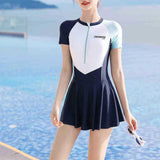 Maxbell Women Swimsuit Quick Dry Zip up Swim Dress for Traveling Water Sports Summer L