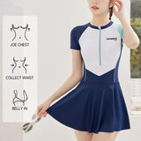 Maxbell Women Swimsuit Quick Dry Zip up Swim Dress for Traveling Water Sports Summer L