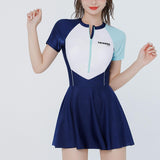 Maxbell Women Swimsuit Quick Dry Zip up Swim Dress for Traveling Water Sports Summer L