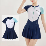 Maxbell Women Swimsuit Quick Dry Zip up Swim Dress for Traveling Water Sports Summer L