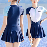 Maxbell Women Swimsuit Quick Dry Zip up Swim Dress for Traveling Water Sports Summer L