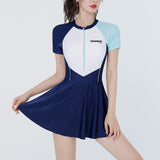 Maxbell Women Swimsuit Quick Dry Zip up Swim Dress for Traveling Water Sports Summer XL