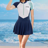 Maxbell Women Swimsuit Quick Dry Zip up Swim Dress for Traveling Water Sports Summer XL