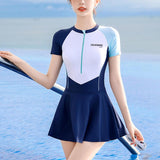 Maxbell Women Swimsuit Quick Dry Zip up Swim Dress for Traveling Water Sports Summer XL