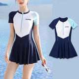 Maxbell Women Swimsuit Quick Dry Zip up Swim Dress for Traveling Water Sports Summer XL