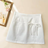 Maxbell Casual Short Skirt Bow Front A Line Skirt for Daily Wear Traveling Date White XL