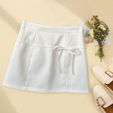 Maxbell Casual Short Skirt Bow Front A Line Skirt for Daily Wear Traveling Date White XL