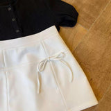 Maxbell Casual Short Skirt Bow Front A Line Skirt for Daily Wear Traveling Date White XL