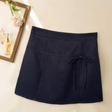 Maxbell Casual Short Skirt Bow Front A Line Skirt for Daily Wear Traveling Date Navy M
