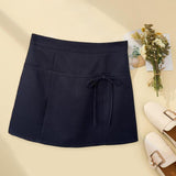 Maxbell Casual Short Skirt Bow Front A Line Skirt for Daily Wear Traveling Date Navy XL