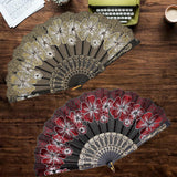 Maxbell 2x Folding Hand Fan Handmade Elegant Handheld Fan for Women Costume Weddings Red and Gold