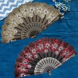 Maxbell 2x Folding Hand Fan Handmade Elegant Handheld Fan for Women Costume Weddings Red and Gold