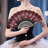 Maxbell 2x Folding Hand Fan Handmade Elegant Handheld Fan for Women Costume Weddings Red and Gold