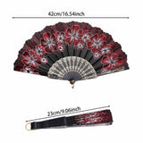Maxbell 2x Folding Hand Fan Handmade Elegant Handheld Fan for Women Costume Weddings Red and Gold