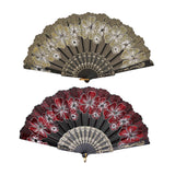 Maxbell 2x Folding Hand Fan Handmade Elegant Handheld Fan for Women Costume Weddings Red and Gold
