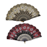 Maxbell 2x Folding Hand Fan Handmade Elegant Handheld Fan for Women Costume Weddings Red and Gold