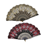 Maxbell 2x Folding Hand Fan Handmade Elegant Handheld Fan for Women Costume Weddings Red and Gold