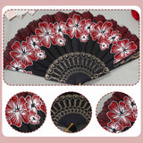 Maxbell 2x Folding Hand Fan Handmade Elegant Handheld Fan for Women Costume Weddings Red and Gold