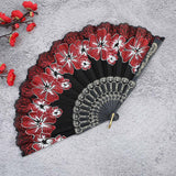 Maxbell 2x Folding Hand Fan Handmade Elegant Handheld Fan for Women Costume Weddings Red and Gold