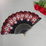 Maxbell 2x Folding Hand Fan Handmade Elegant Handheld Fan for Women Costume Weddings Red and Gold