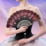 Maxbell 2x Folding Hand Fan Handmade Elegant Handheld Fan for Women Costume Weddings Red and Gold