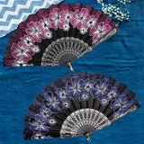 Maxbell 2x Folding Hand Fan Handmade Elegant Handheld Fan for Women Costume Weddings Blue and Pink