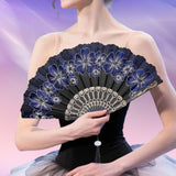 Maxbell 2x Folding Hand Fan Handmade Elegant Handheld Fan for Women Costume Weddings Blue and Pink