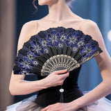 Maxbell 2x Folding Hand Fan Handmade Elegant Handheld Fan for Women Costume Weddings Blue and Pink