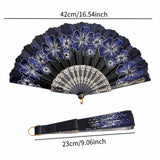 Maxbell 2x Folding Hand Fan Handmade Elegant Handheld Fan for Women Costume Weddings Blue and Pink