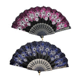 Maxbell 2x Folding Hand Fan Handmade Elegant Handheld Fan for Women Costume Weddings Blue and Pink
