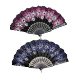 Maxbell 2x Folding Hand Fan Handmade Elegant Handheld Fan for Women Costume Weddings Blue and Pink