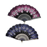 Maxbell 2x Folding Hand Fan Handmade Elegant Handheld Fan for Women Costume Weddings Blue and Pink