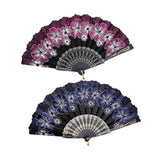 Maxbell 2x Folding Hand Fan Handmade Elegant Handheld Fan for Women Costume Weddings Blue and Pink