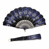 Maxbell 2x Folding Hand Fan Handmade Elegant Handheld Fan for Women Costume Weddings Blue and Pink