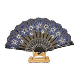 Maxbell 2x Folding Hand Fan Handmade Elegant Handheld Fan for Women Costume Weddings Blue and Pink