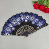 Maxbell 2x Folding Hand Fan Handmade Elegant Handheld Fan for Women Costume Weddings Blue and Pink