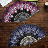 Maxbell 2x Folding Hand Fan Handmade Elegant Handheld Fan for Women Costume Weddings Blue and Pink