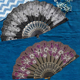 Maxbell 2x Folding Hand Fan Handmade Elegant Handheld Fan for Women Costume Weddings White and Purple